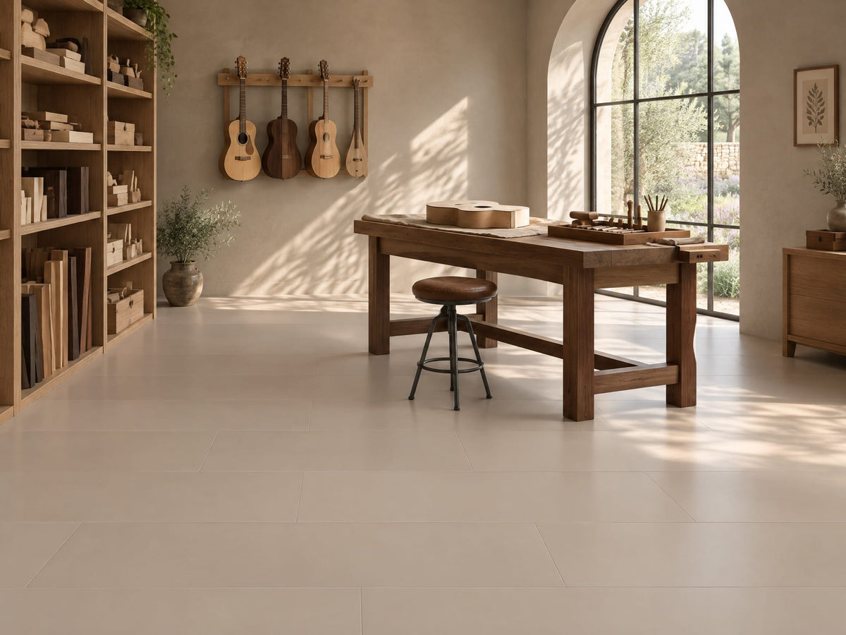 Scallopini tile in a luthier room