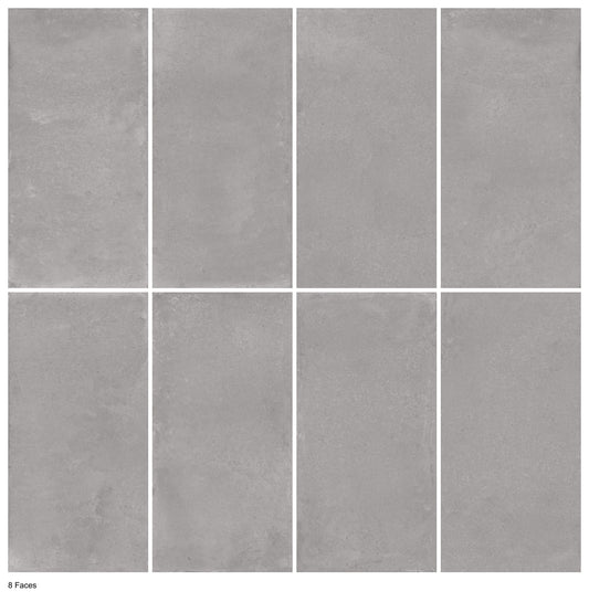 Sierra Smoke P3 Matt 600x1200mm porcelain tile — eight tile-face variations