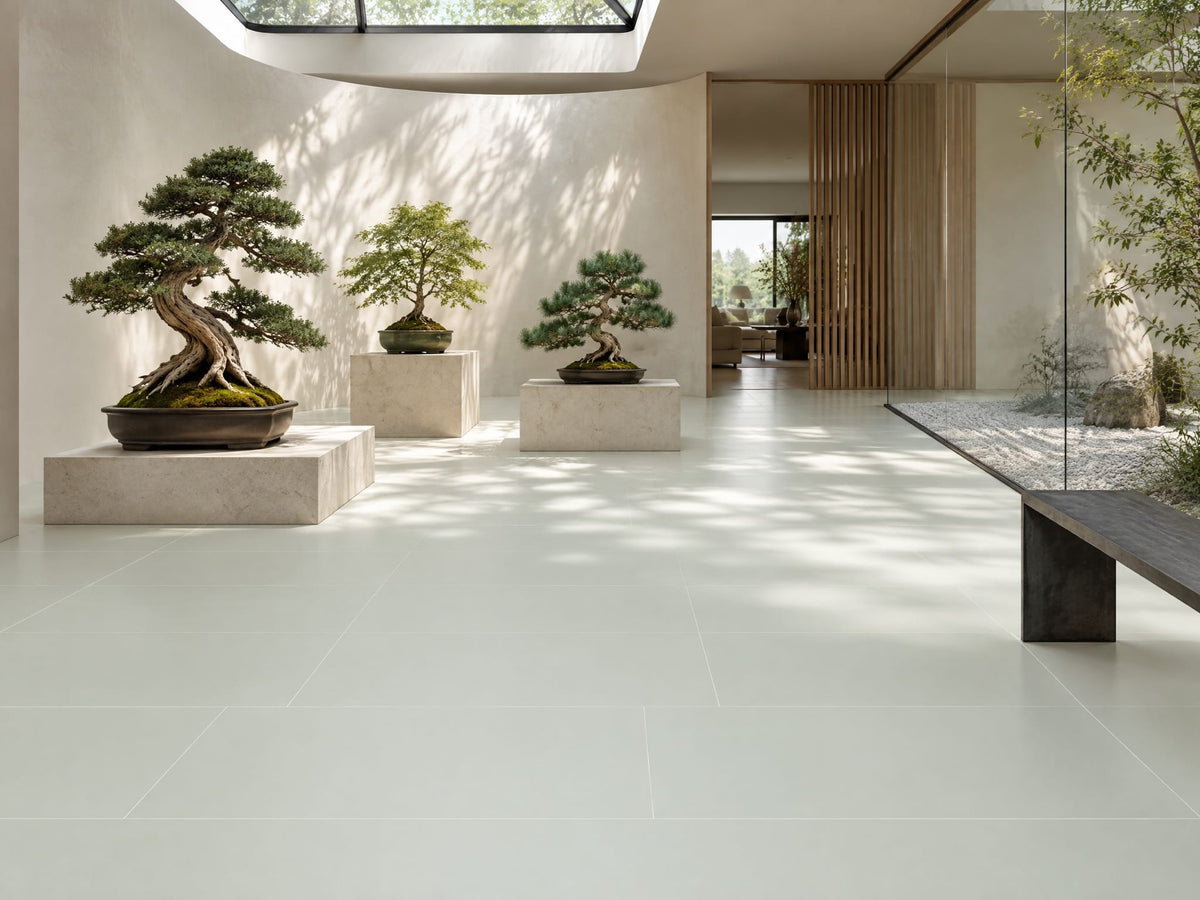 Silver Grass tile in an indoor bonsai court