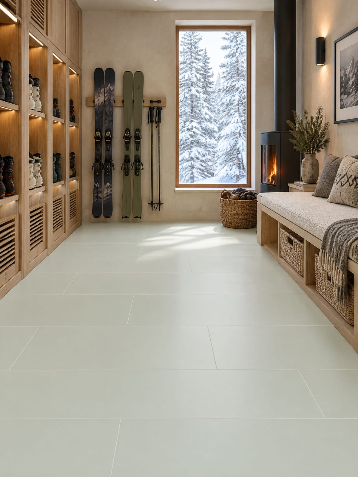 Silver Grass tile in a ski boot room