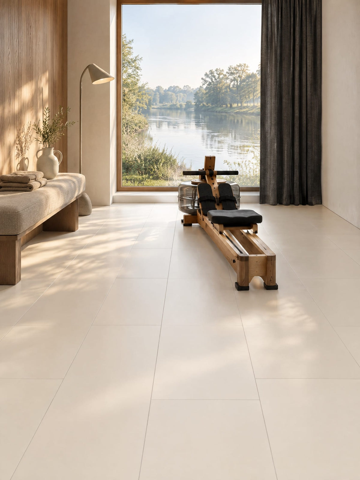 Stowe White tile in an indoor rowing room