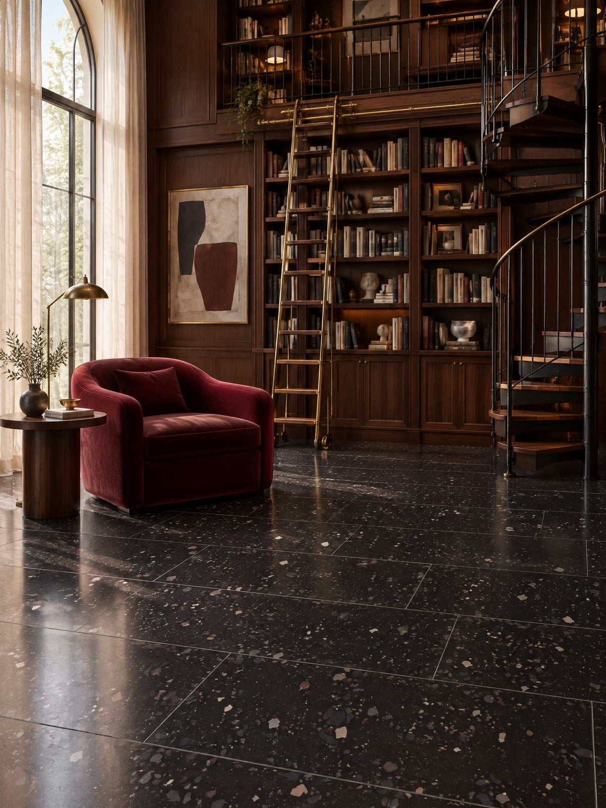 Summer Night tiles in a home library interior