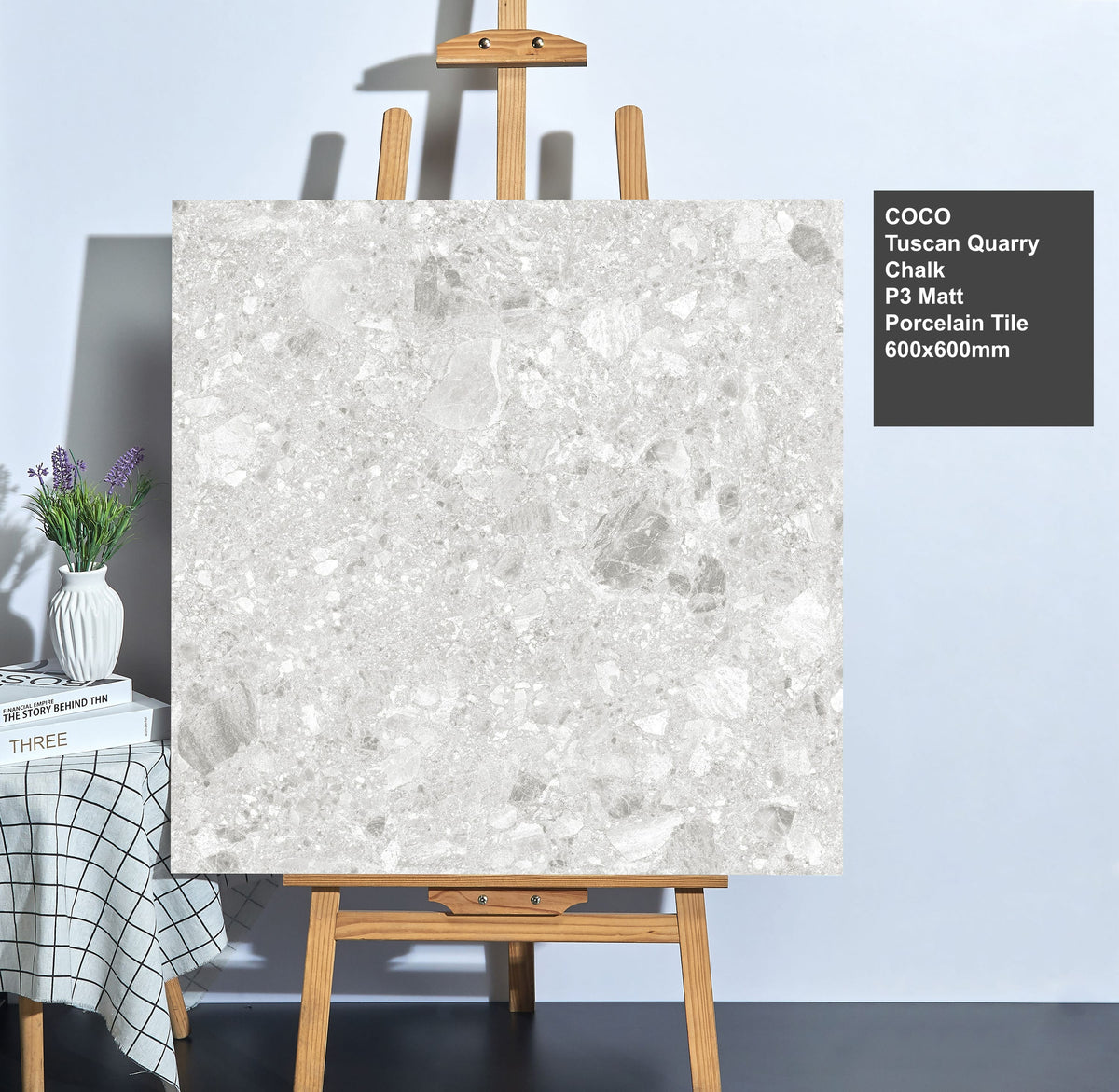 Tuscan Quarry Chalk P3 Matt 600x600mm porcelain tile — styled display setting