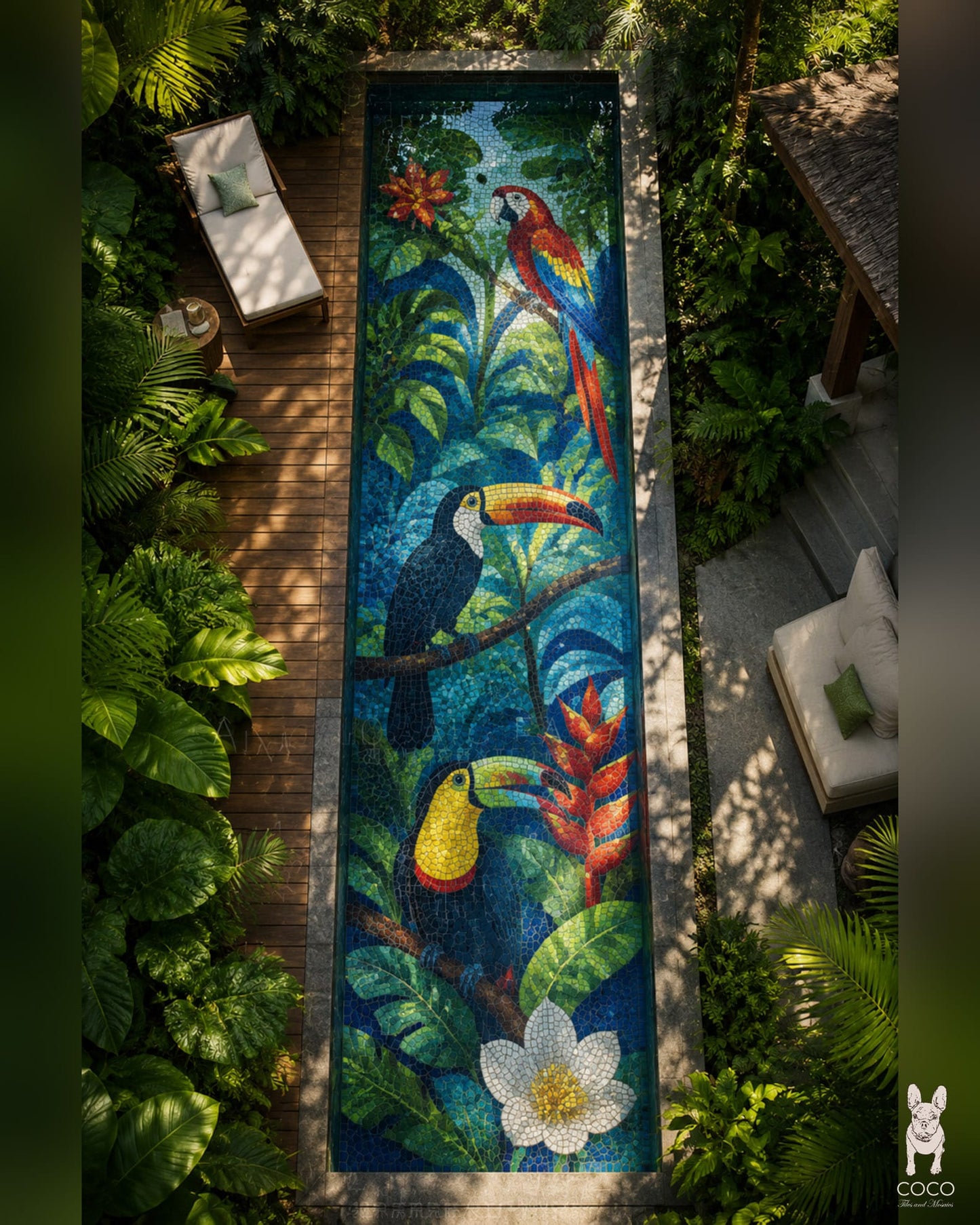 Rainforest Chorus - Tropical Bird Glass Pool Mosaic Art