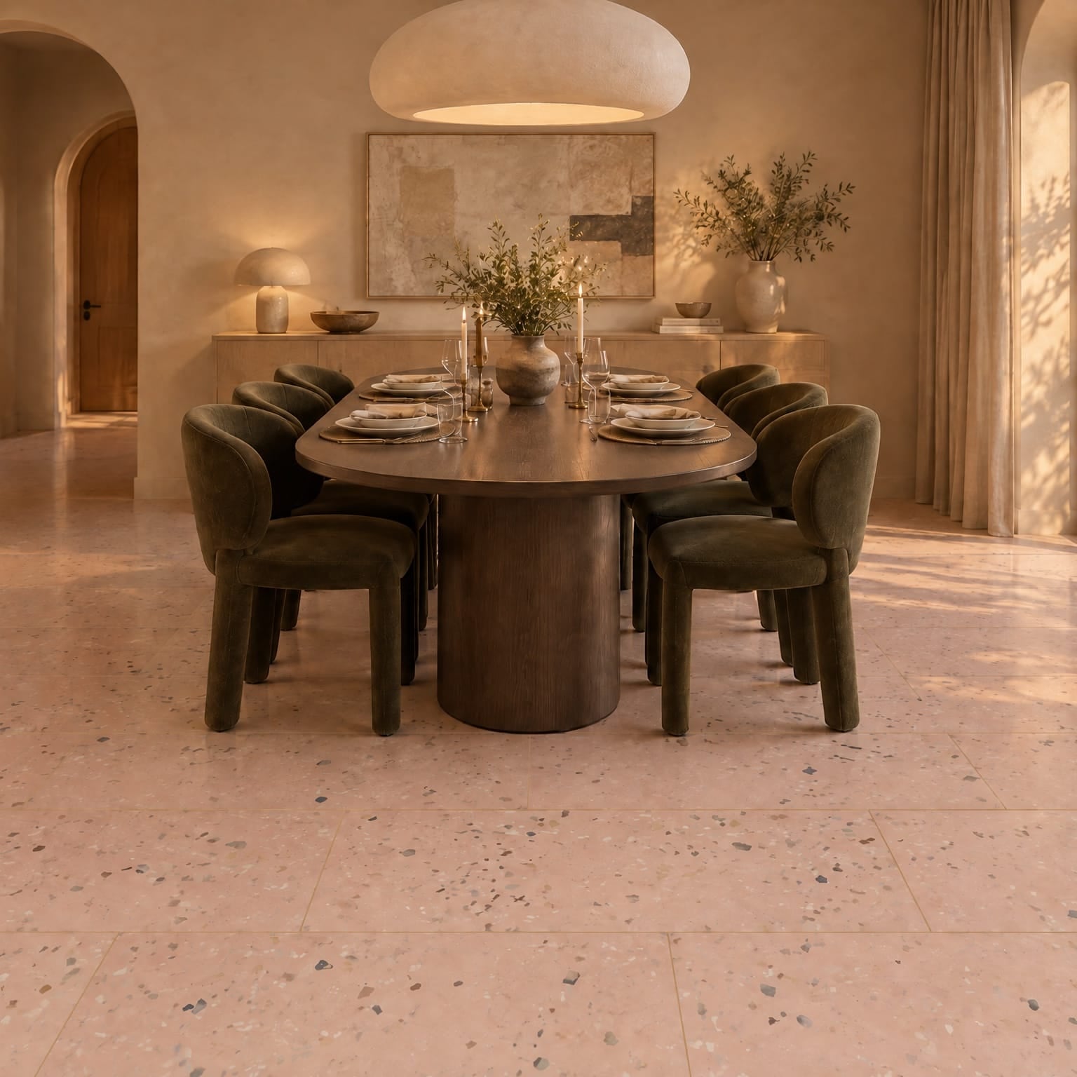 Warm Days tiles in a formal dining salon interior