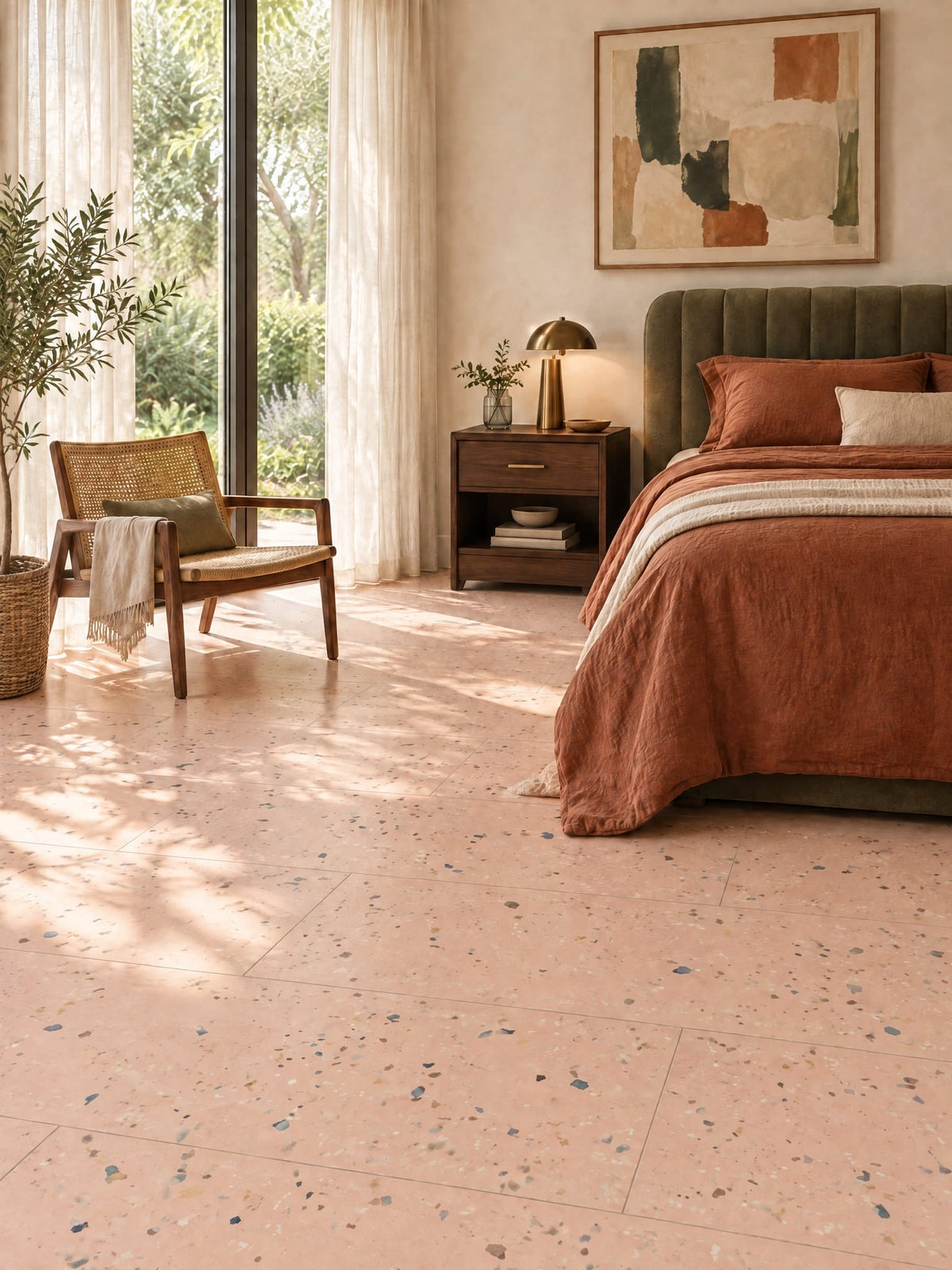 Warm Days tiles in a guest bedroom suite interior