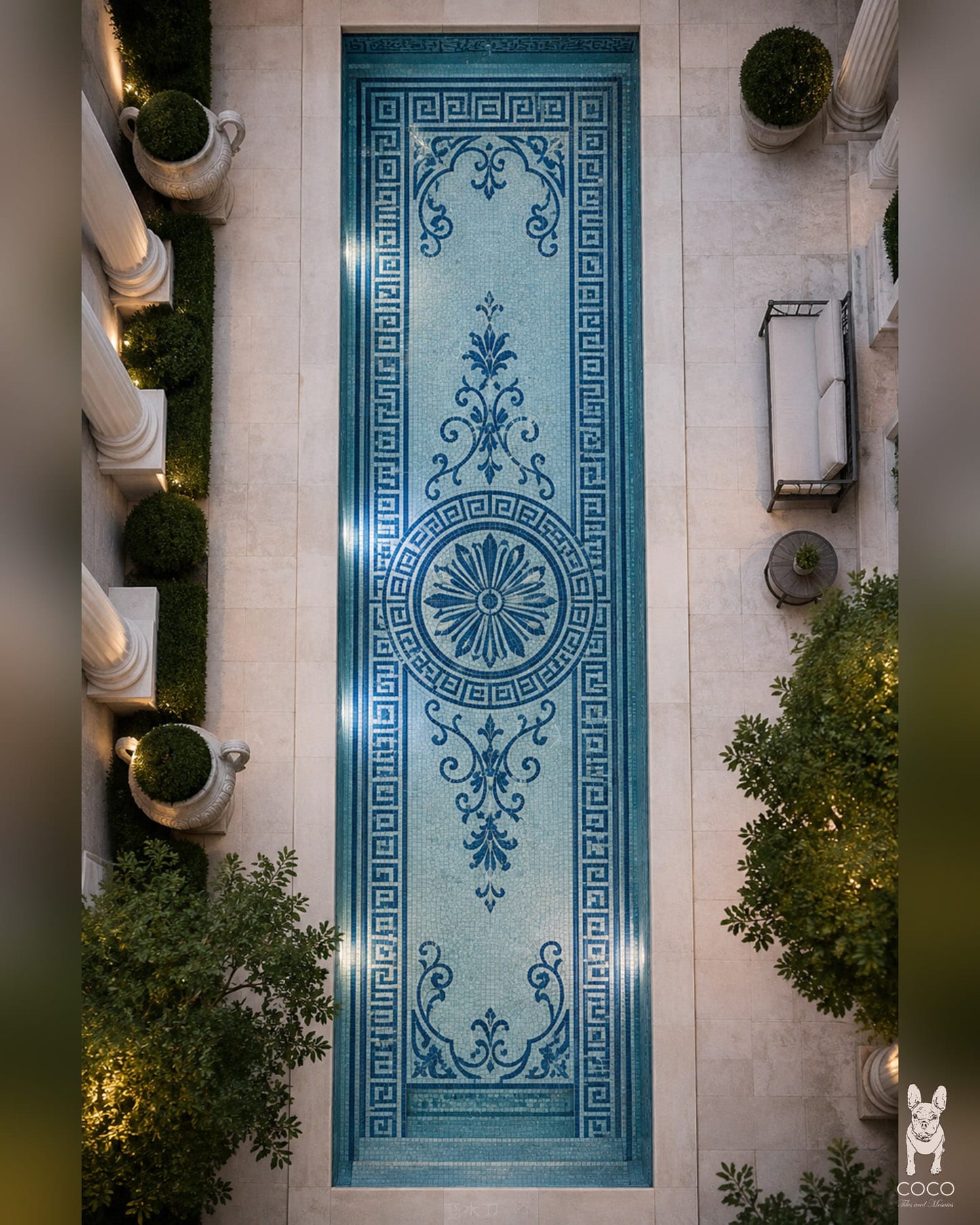 Aegean Filigree - Blue & White Glass Pool Mosaic Art