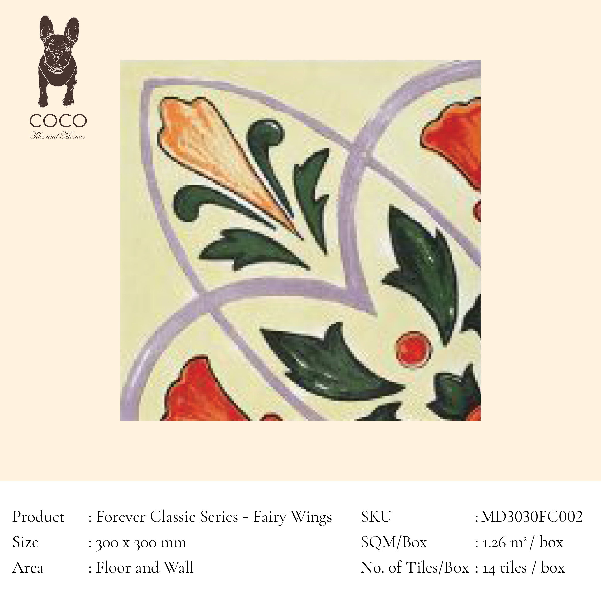 Forever Classic Series - Fairy Wings 300x300mm Ceramic Tile