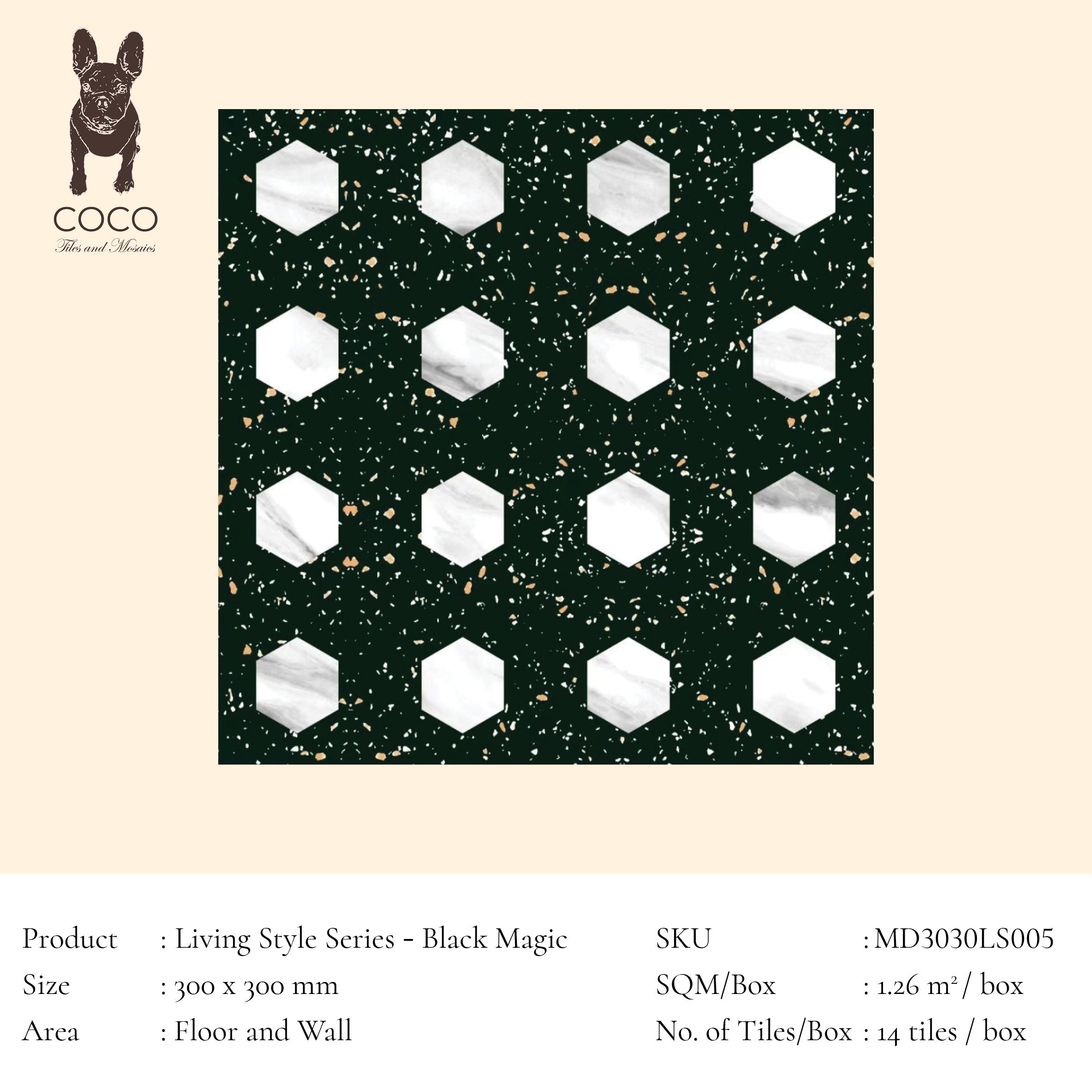 Living Style Series - Black Magic 300x300mm Ceramic Tile