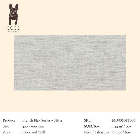 French Flax Series - Silver 300x600mm Ceramic Tile