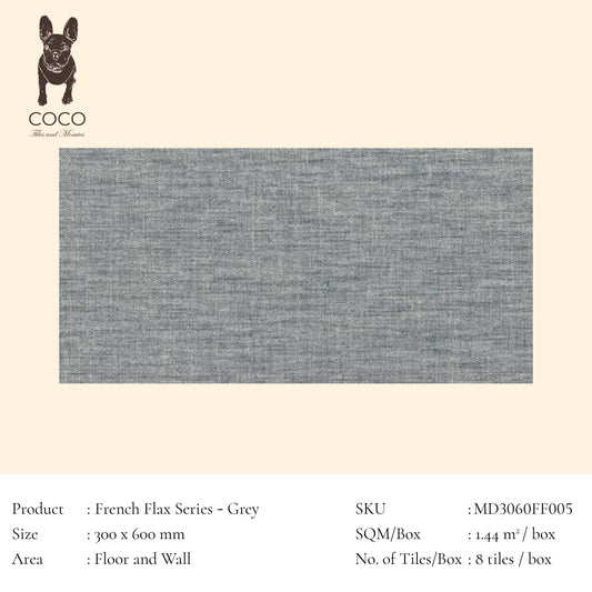 French Flax Series - Grey 300x600mm Ceramic Tile